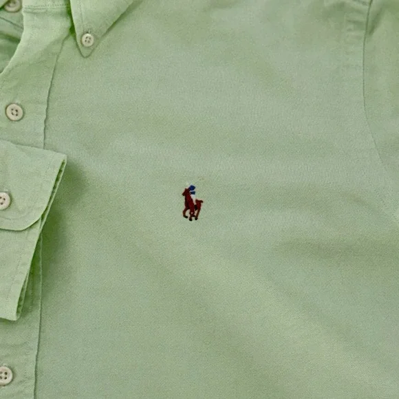 Ralph Lauren Mens Large Classic Fit Oxford Shirt Lime Green Long Sleeve - Picture 5 of 9